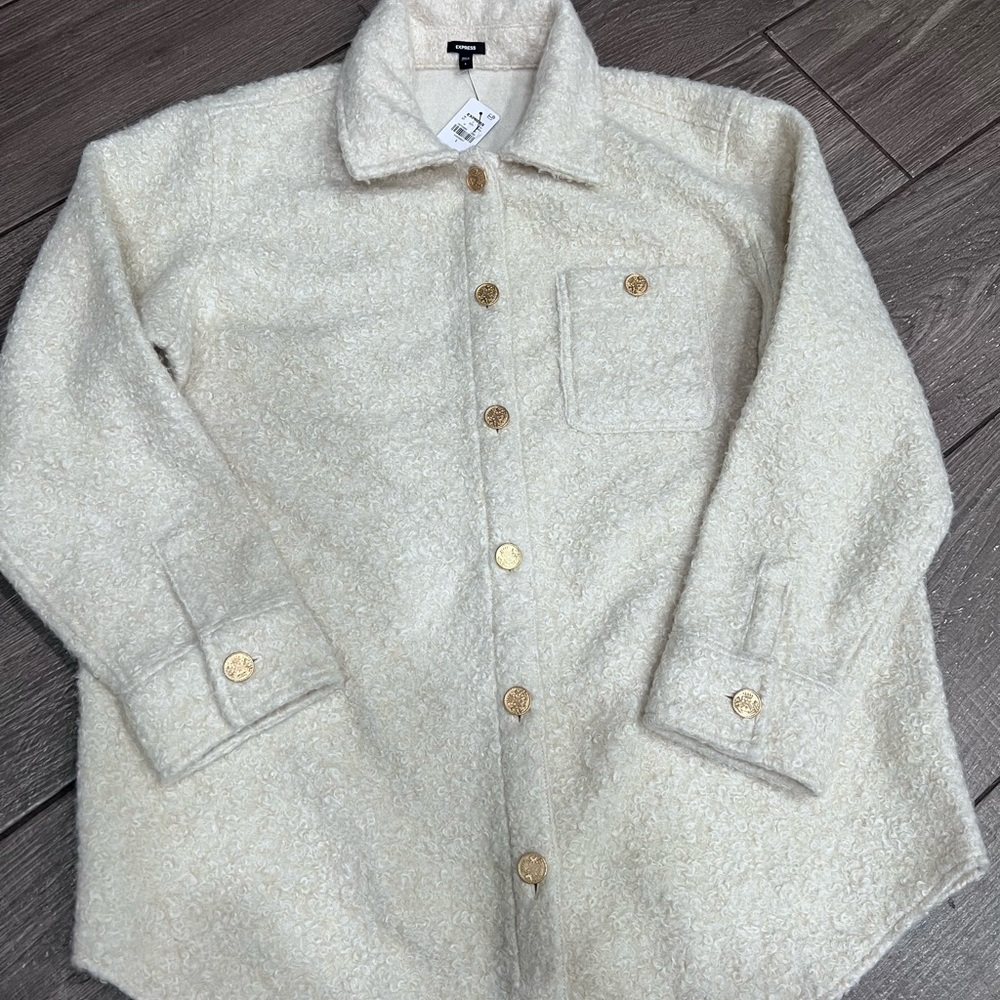Express Cream Bouclé Button-Up Jacket
